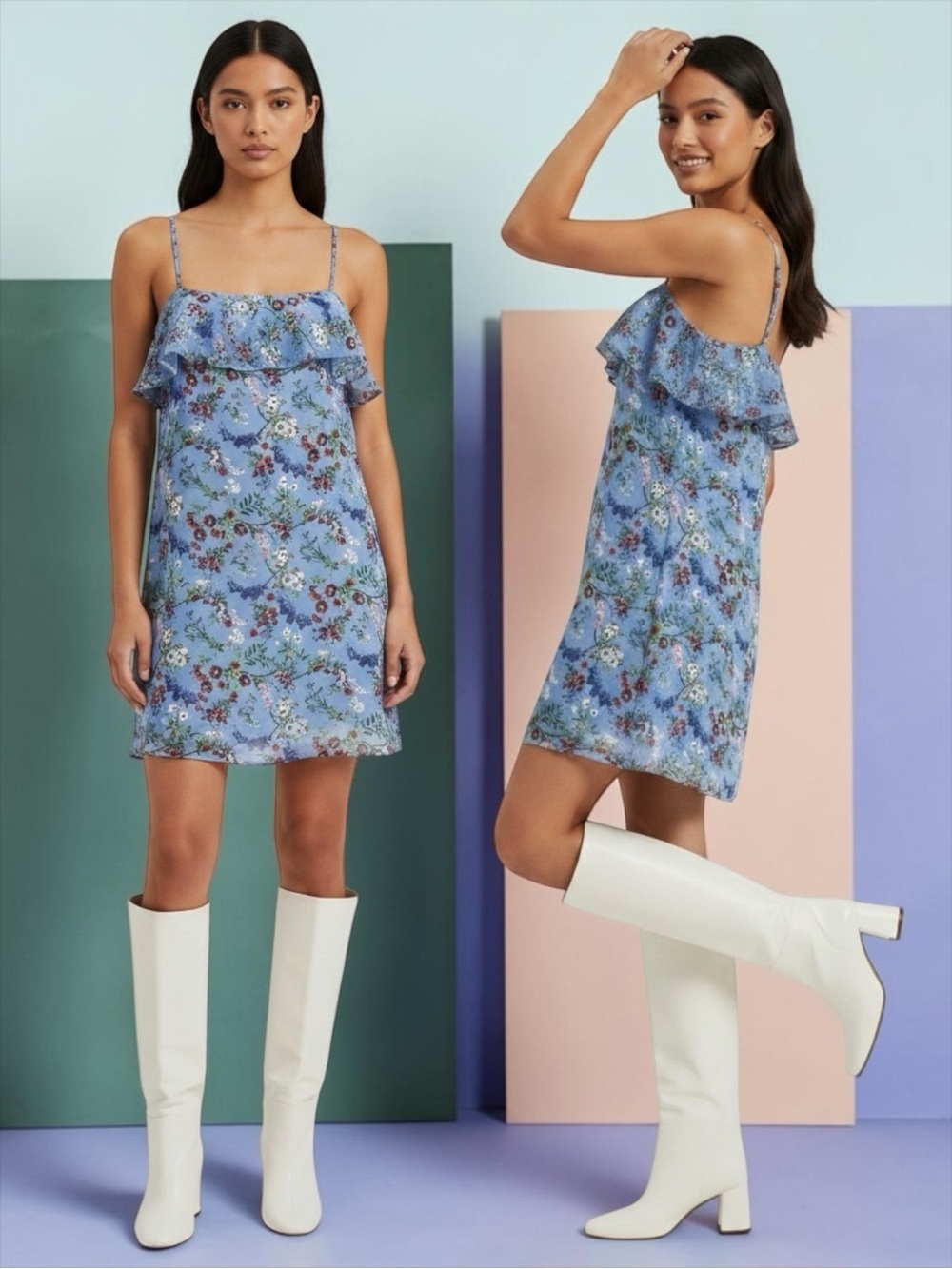Alice + Olivia Women’s Etta Silk Blue Floral Mini Slip Dress Size XS